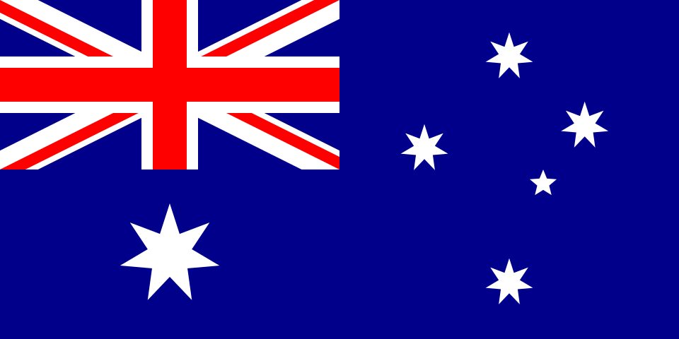 Drapeau bleu avec le drapeau britannique en haut à gauche, une grande étoile blanche à sept branches dessous et cinq étoiles blanches à droite