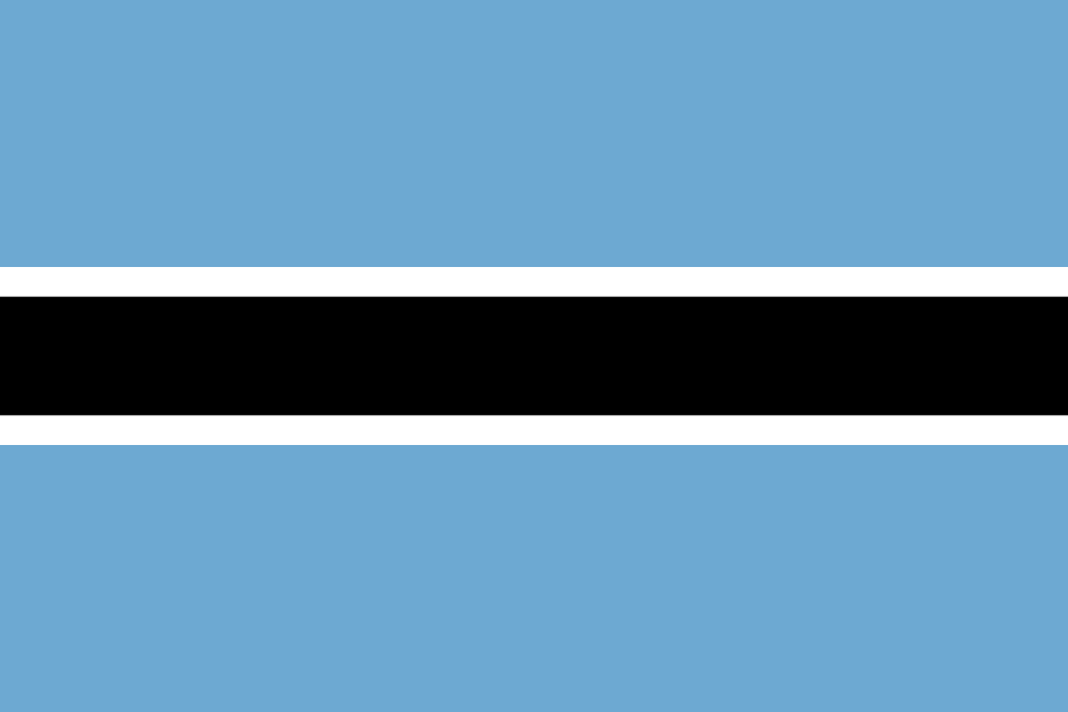 Drapeau bleu clair traversé au milieu par une bande horizontale noire bordée de deux filets blancs