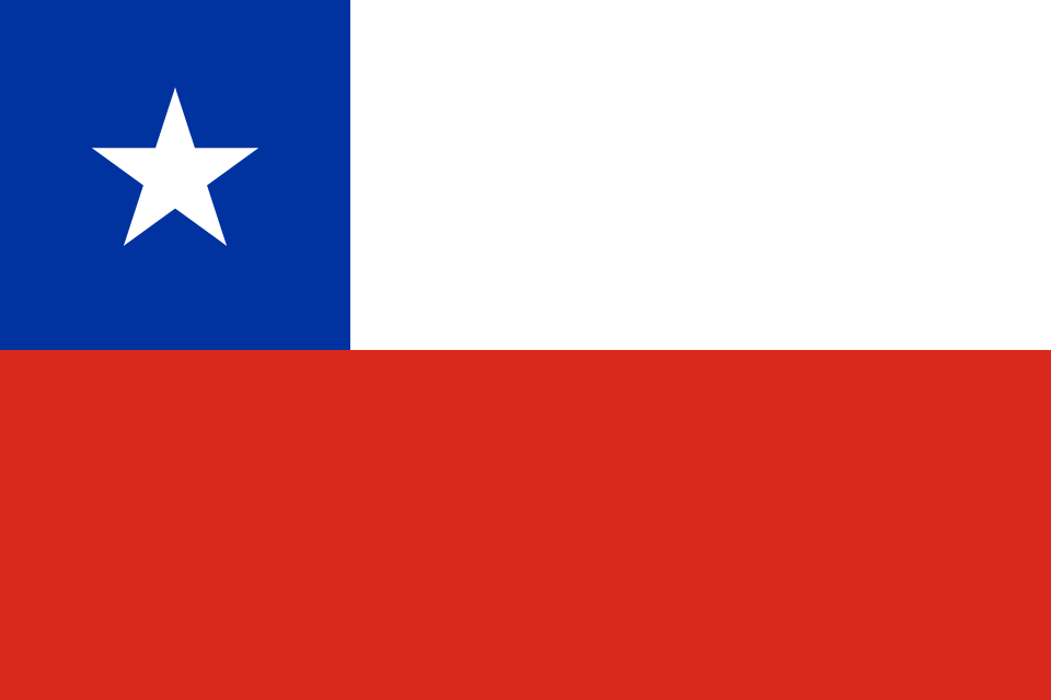 Drapeau à deux bandes horizontales, blanche et rouge, avec un carré bleu portant une étoile blanche en haut à gauche