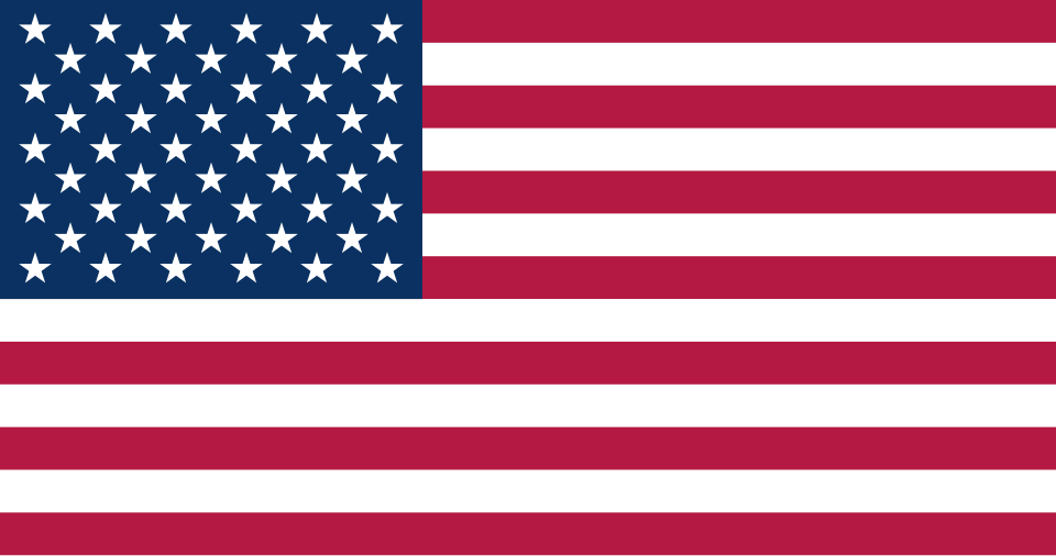 Drapeau à treize bandes horizontales rouges et blanches, avec un rectangle bleu semé d'étoiles blanches dans le coin supérieur gauche