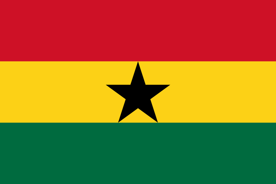 Drapeau à trois bandes horizontales rouge, jaune et verte, avec une étoile noire au centre