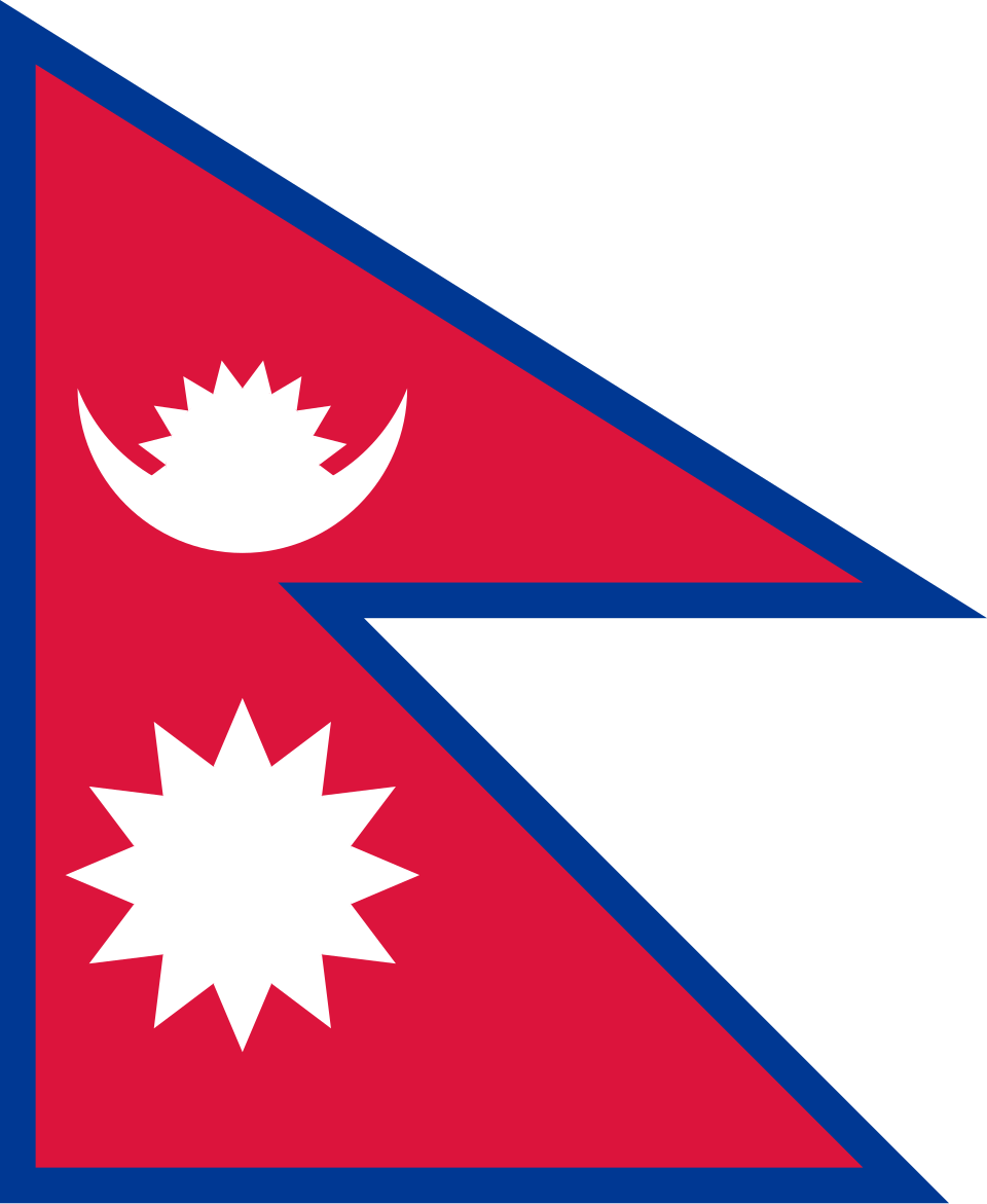 Drapeau formé de deux triangles rouges superposés bordés de bleu, avec une lune blanche dans le triangle du haut et un soleil blanc dans celui du bas