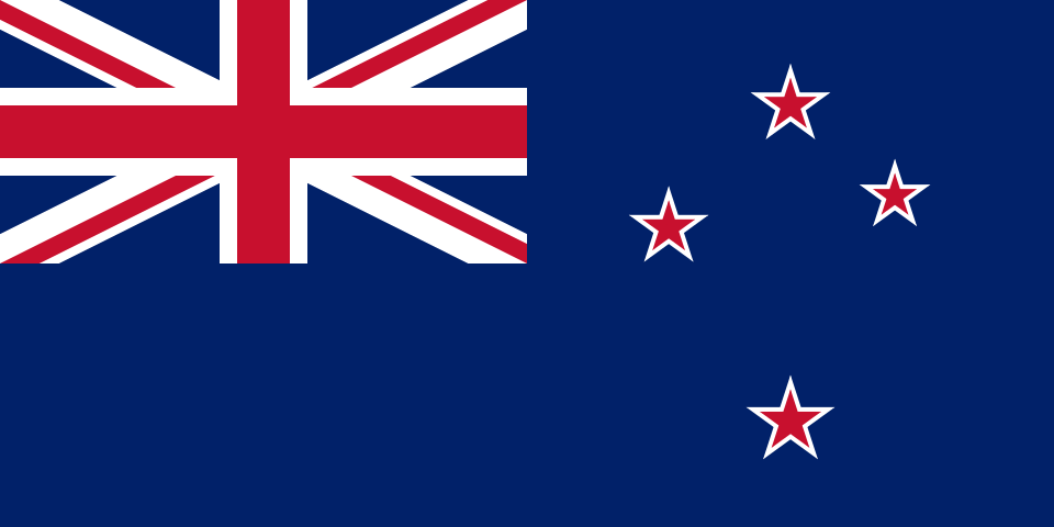 Drapeau bleu foncé avec le drapeau britannique en haut à gauche et quatre étoiles rouges bordées de blanc à droite