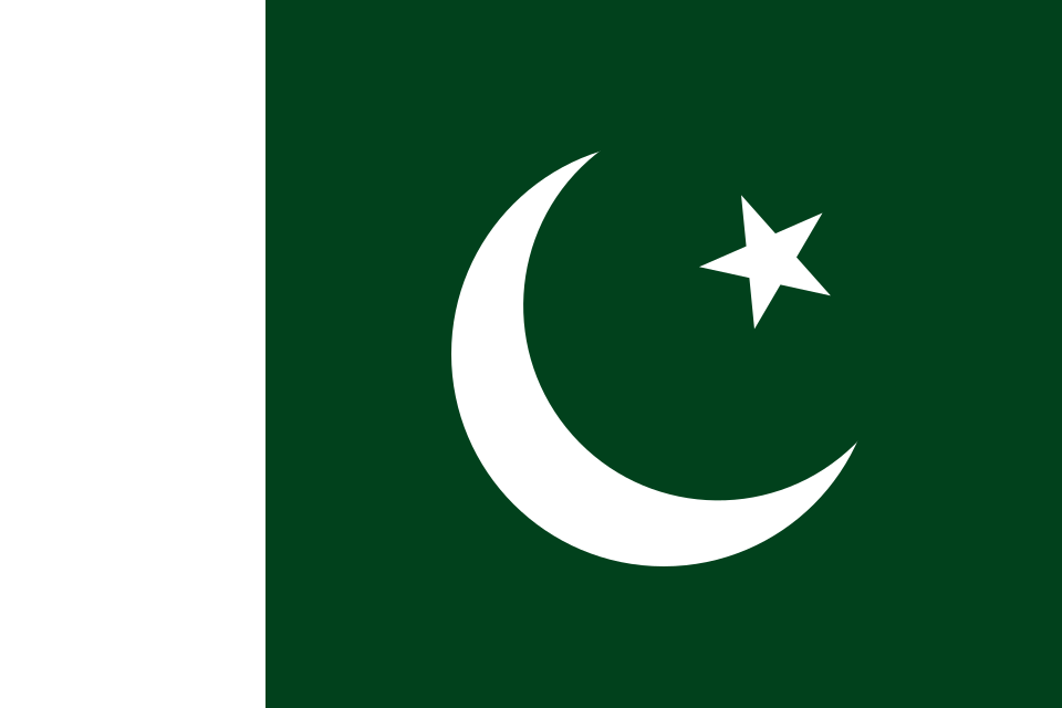 Drapeau vert avec un croissant et une étoile blancs, bordé d'une bande blanche verticale côté mât