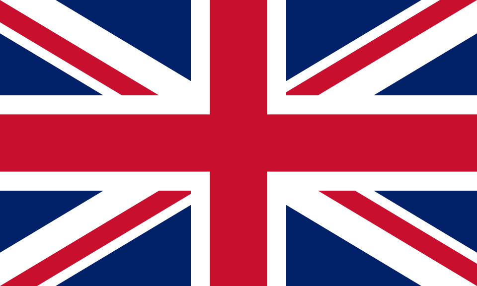 Drapeau bleu marqué d'une croix rouge bordée de blanc et de deux diagonales croisées, blanches et rouges