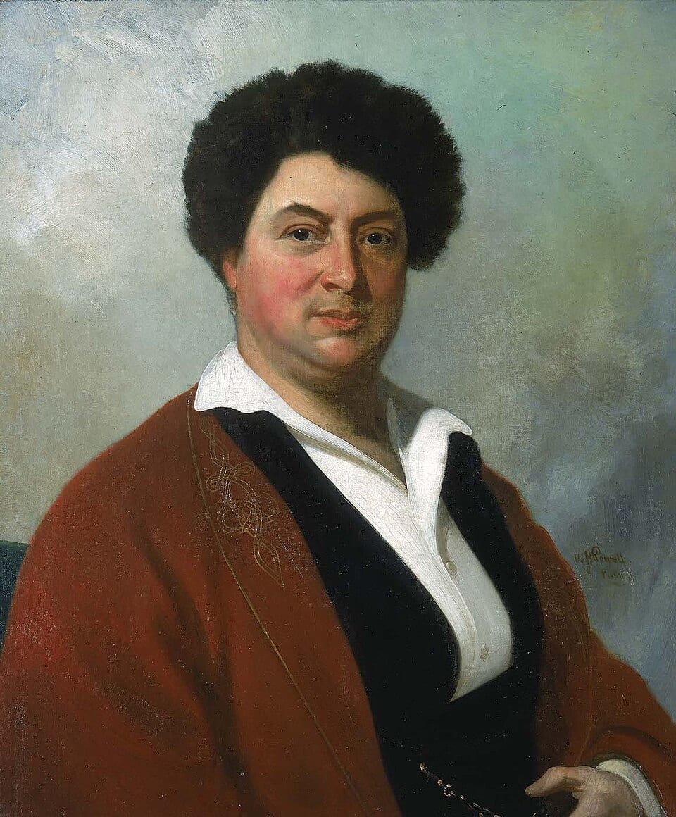 Portrait peint d'un homme aux cheveux bouclés et au manteau rouge