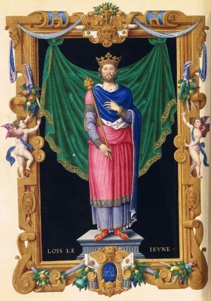 Portrait de Louis VII le Jeune, debout, couronné, dans un cadre orné avec son nom inscrit