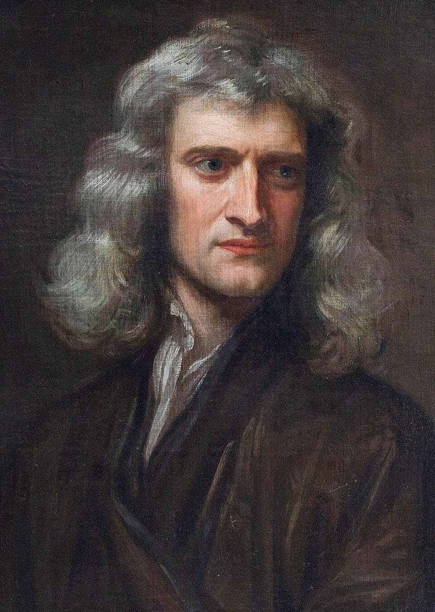 Portrait peint d'un homme aux longs cheveux blancs ondulés, manteau brun